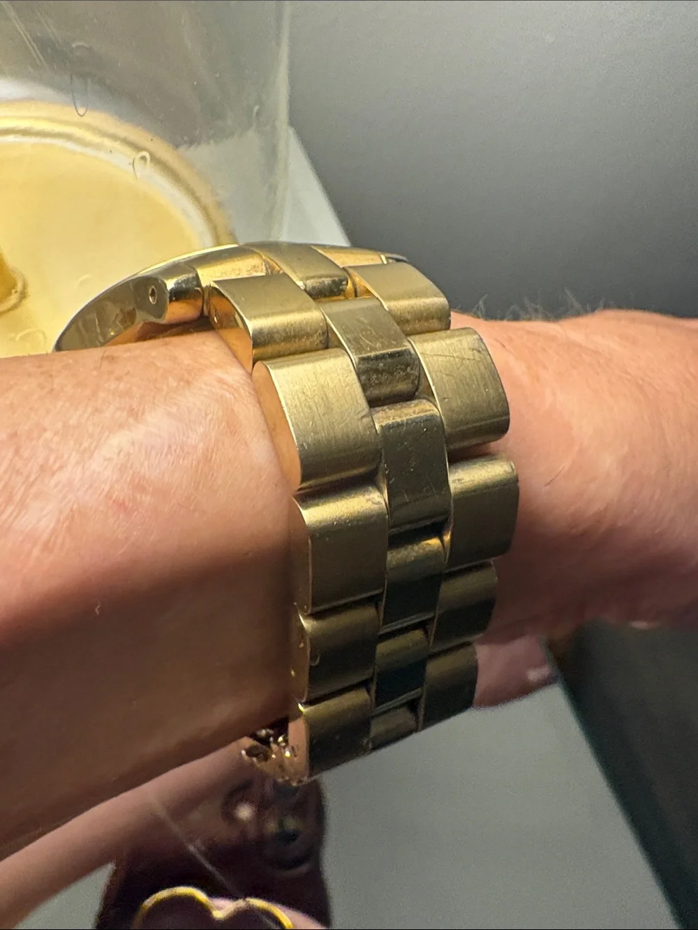Marc Jacobs Gold and White Logo Bezel Watch Bracelet